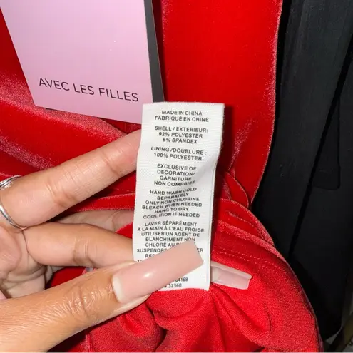 Avec Les Filles Rosette Red Off-the-Shoulder Velvet Minidress