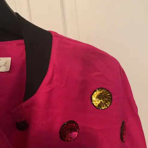 The Moon Vintage sequin celestial star pink black bomber jacket, size large