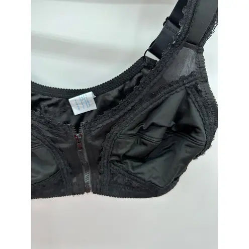 Black Mesh Inset Lace Trim Padded Strap Zip Front Bra Women's Size Medium 36