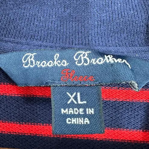 Brooks Brothers XL 1/4 Zip Pullover Long Sleeve Shirt Red Navy Striped Classic