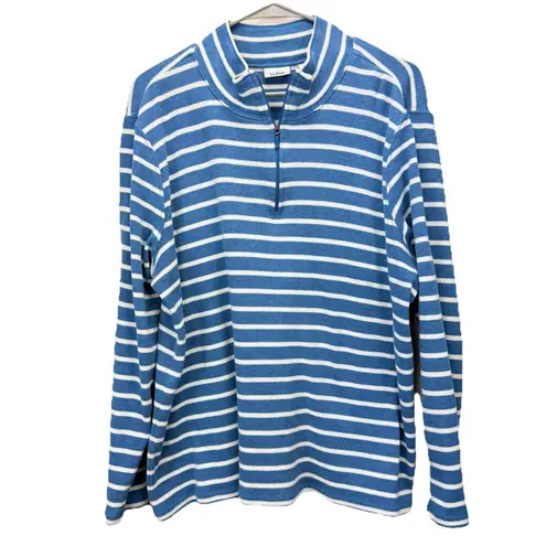 LL Bean Blue White Striped 1/4 Zip French Sailor Pullover Knit Top Size 2X