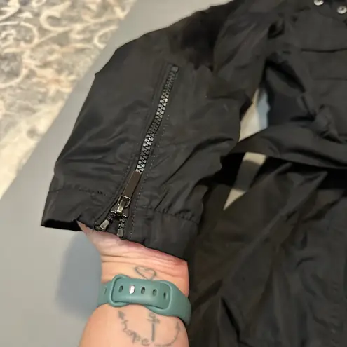 Tahari Black Hooded Belted Trench Coat Women Long Sleeve Full Zip Button Pockets