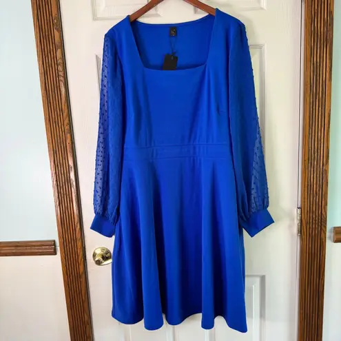 Seta T Fit & Flare Dress Square Neck Long Sleeve Party Cocktail XL Blue