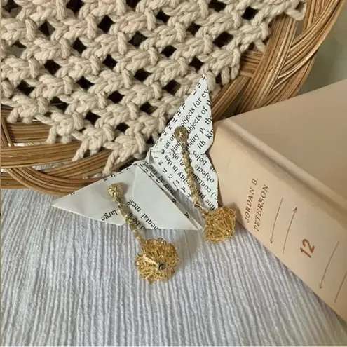 Gold Filigree Drop Earrings “Alexandria” Elegant Revival Gothic Edwardian Jewelry