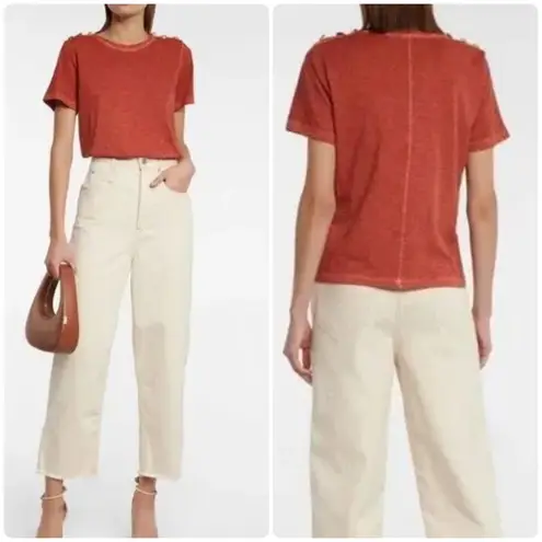 Veronica Beard Carla Button-Trimmed T-Shirt Rust