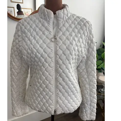 Metropolis Arabesque Quilted Jacket Women's White Full Zip Snap Accents Size 6