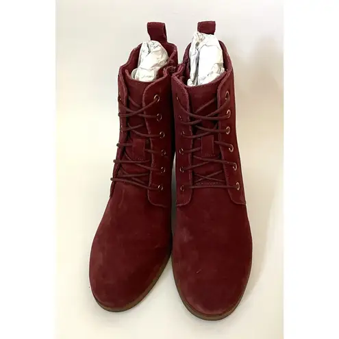 Dita Wedge Lace Leather Suede Upper Boot Burgundy Red Size 7 NEW