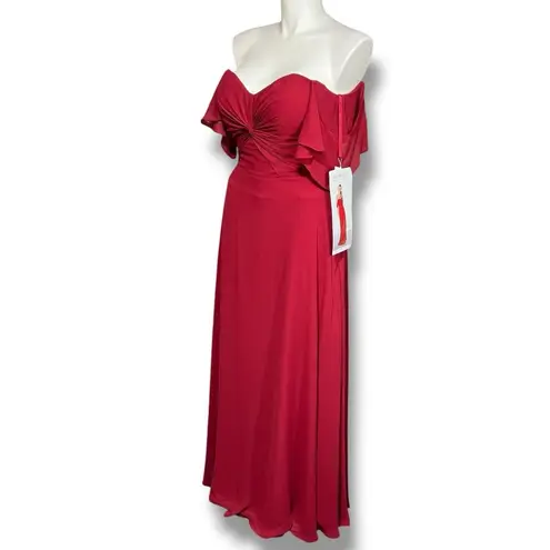 Morilee Madeline Gardner Formal Maxi Dress Sweetheart Flutter Sleeve Bridesmaid Red Size 18