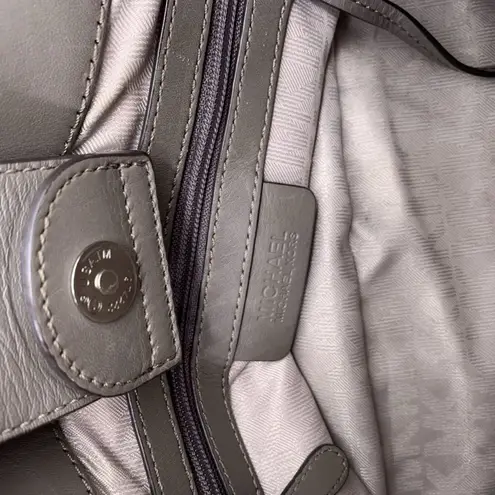 Michael Kors  Taupe and Gray Leather Hamilton Silver Lock Satchel Large Handbag