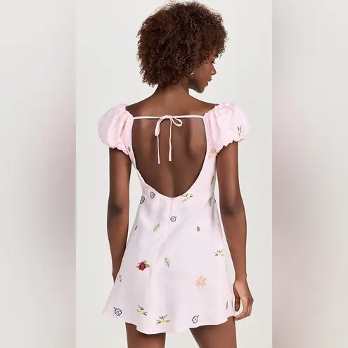 NWT Fanm Mon Gladys Linen Midi Dress pink backless tie back size XL embroidered