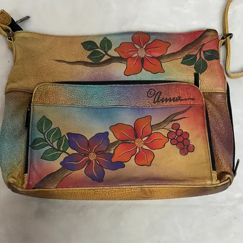 Anna Hand Painted Leather Crossbody Messenger Flap Bag with built in wallet like