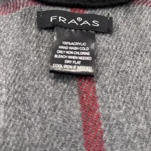 V. Fraas Fraas Gray Red Black Plaid Acrylic Poncho With Black Trim Open Front, One Size