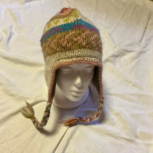 Hippie chic wool ear flap hat