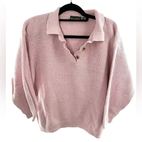 Outback Red Vintage Chunky Oversized Cable Knit Pink Pastel Sweater with Polo Collar Size XS - Image 1
