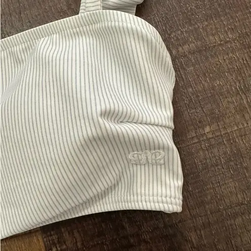 ALBION FIT Albion Blue & White Stripes Bella Crop Bikini Top Size Small