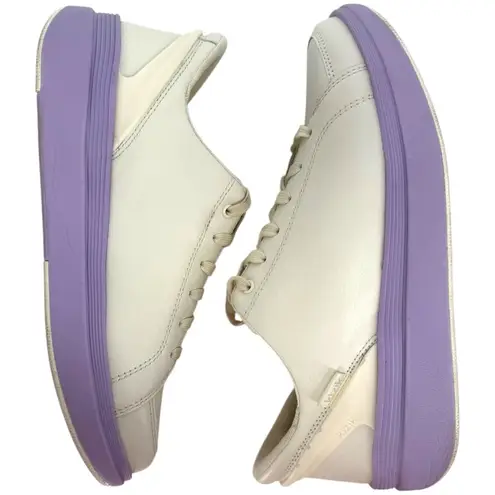 Kizik Women's Sydney Leather Sneakers Cream Purple Slip On Comfort Shoes Sz 8.5