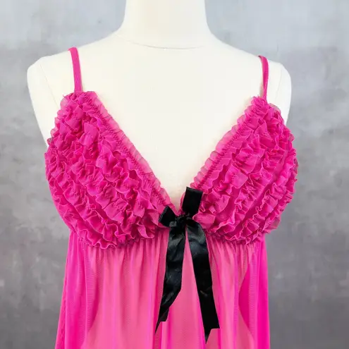 Babydoll Chemise Slip Dress Womens S/M Ruffled Coquette Lingerie Boudoir Dainty Pink