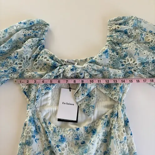 En Saison Claire Floral Blue Eyelet Open Front Long Sleeve Mini Dress Sz Medium