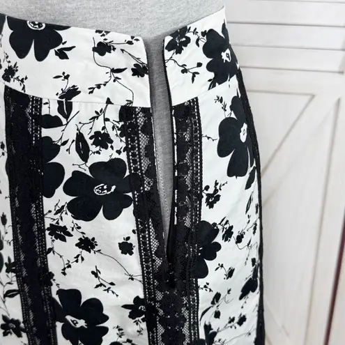 Y2K Erin B Floral Lace Trim A Line Skirt Black White 4 Knee Length Petticoat