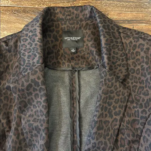 Liverpool Brown Leopard Print Boyfriend Open Front Blazer Size Small NWT