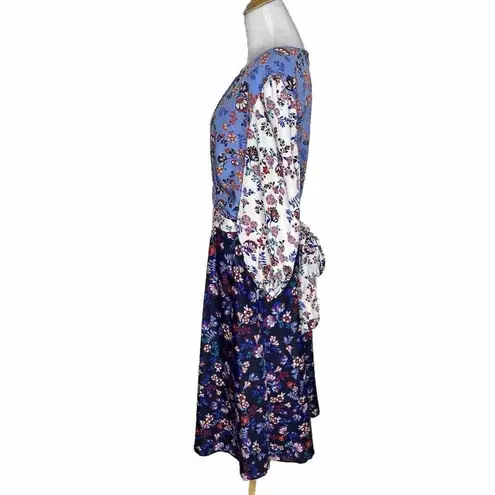 1901 Colorblock Floral V Neck Faux Wrap Tie at the Waist Dress Size 12