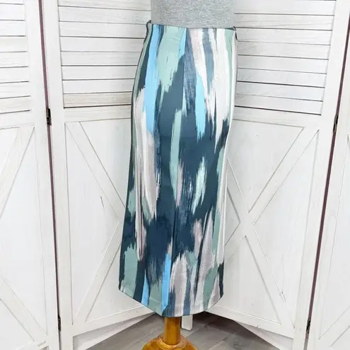 NY & Comp. Paint Stroke Print Stretch Scuba Knit Pencil Skirt Blue Grey 2