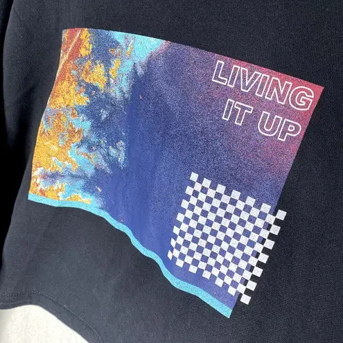 BP  Living It Up Cropped Long Sleeve Graphic Hoodie Sweatshirt Black Size XL