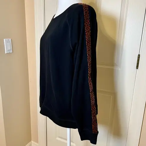 Rails Theo Sweatshirt Black Velvet Leopard Trim Size Large