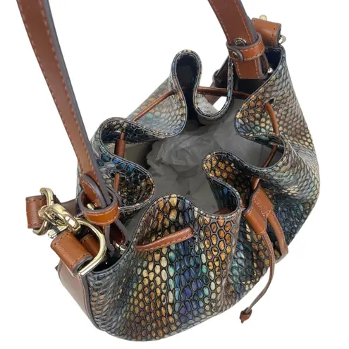 Brahmin Marlowe Embossed Leather Bucket Bag Bottle Blue Fletcher