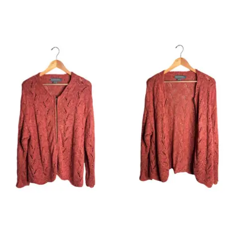 Icelandic Design Linen Cardigan Size Large Zip Up Open Knit Salmon Pink 1998