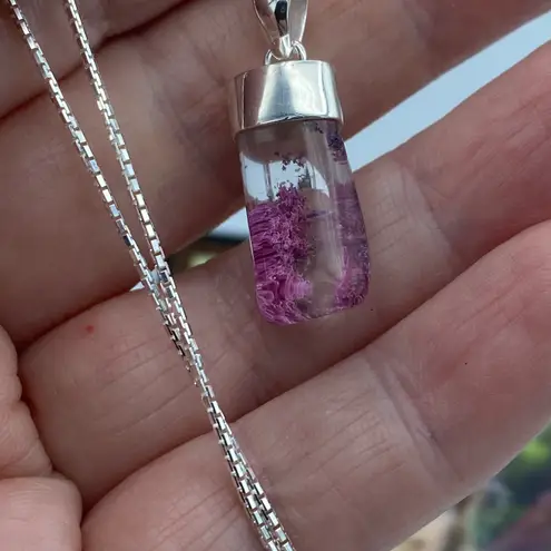 Garden Quartz Purple Lodolite Pendant 18" Diamond Cut Box Chain Pink