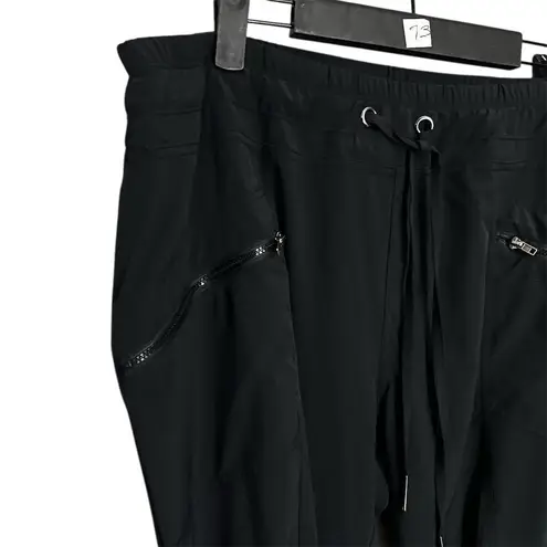 XCVI Wearables Cropped Pants XL Black Ruched Leg Zipper Pockets Drawstring Waist
