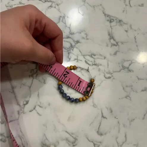 Beaded Brown & Blue Layered Necklace and Earrings Set Tan