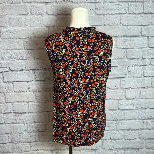 LOFT Floral Sleeveless Blouse Women's Size Small Navy Multicolor Print