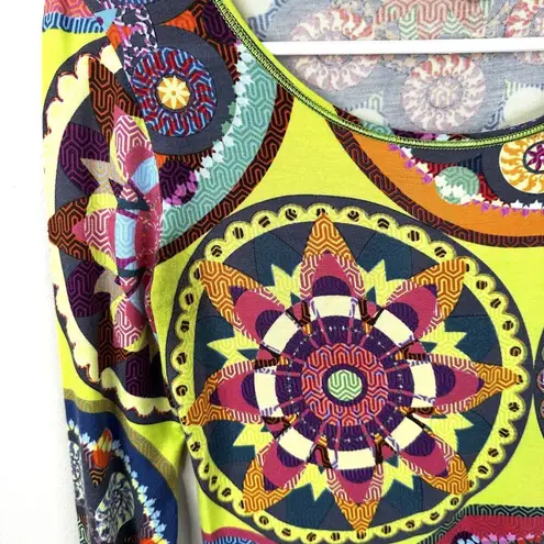 Fuzzi Shirt Womens Small Multi Color Bright Loud Kaleidoscope Print Long Sleeves Yellow