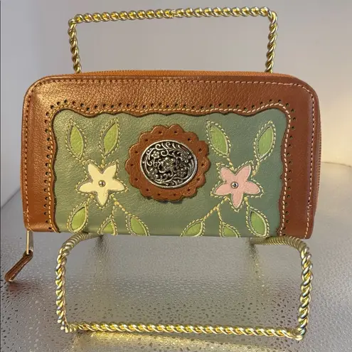 American West Brown and Green Floral Wallet
