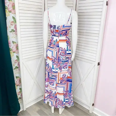 Foxiedox Kai Chiffon Maxi Dress Geometric Floral Stripe Multi Print XS