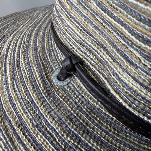 Sloggers Sun Hat Women M Floppy Wide Brim Beach Coastal Blue Brown Stripe Garden