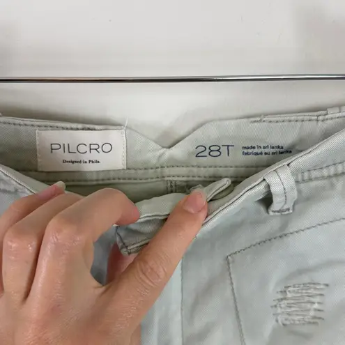 Pilcro Hyphen Patchwork Distressed Barrel Chino Pants in Muted Khaki Sz 28 Tall