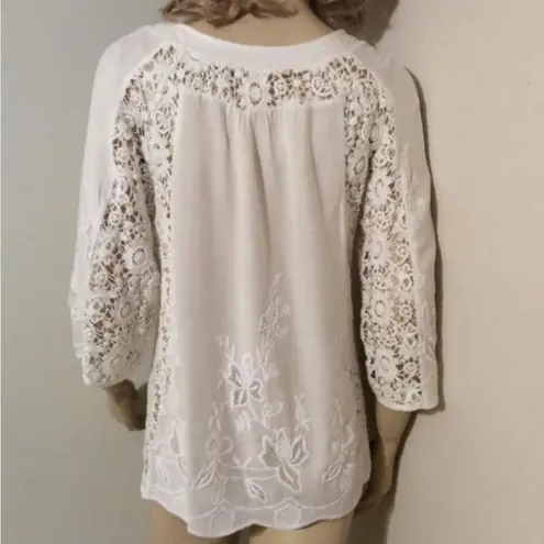Soft Surroundings 2-pc white rosette lace crotchet embroidery boho top Large