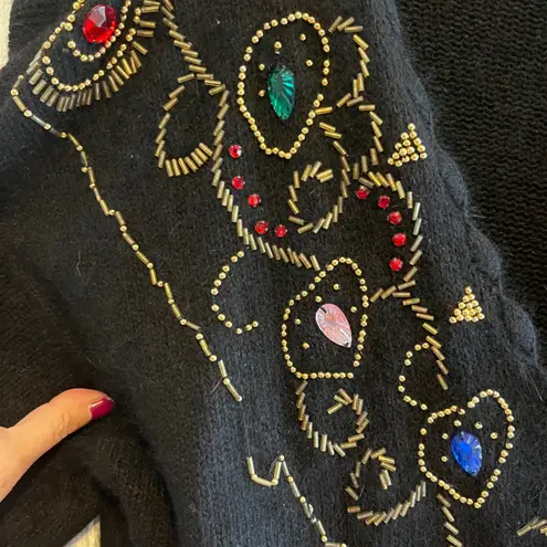 Women's VTG Black Beaded Gemstone Embellished Cardigan Sweater Size 22/24 Silk