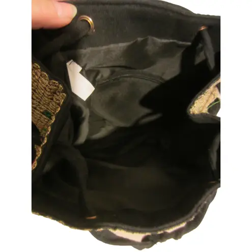 Boho Embroidered Floral Backpack Black Red Rose Folk Festival Bag