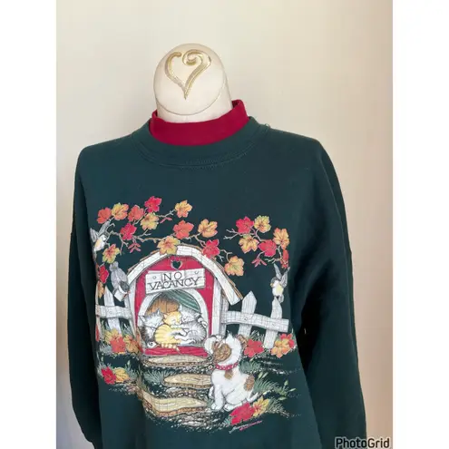 Vintage 90’s Morning Sun Fall Green Cat Crewneck Large Petite Grandma Core Size undefined