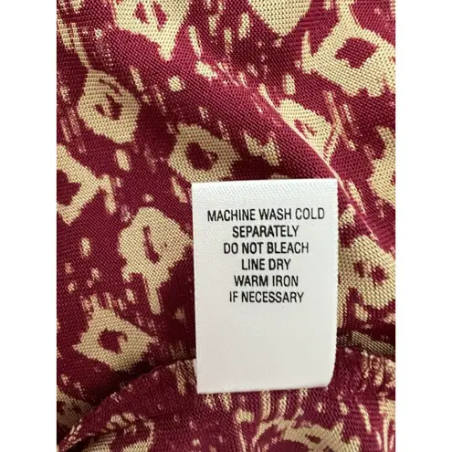 cj banks Slinky Blouse Plus Sz 2X 100% Silk Tunic Top Maroon & Tan 3/4 Sleeves