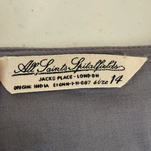 All Saints Spitalfields Dana Embellished Gray Tie Long Sleeve Blouse Top 10/12 Size M