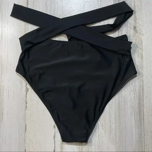 None Black Tie Halter XL Bikini High-Waisted Tie Belt Accent