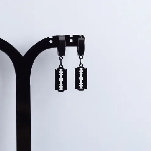 Titanium Steel Razor Blade Shape Dangle Drop Earrings for Men Women Punk Hip Hop Black
