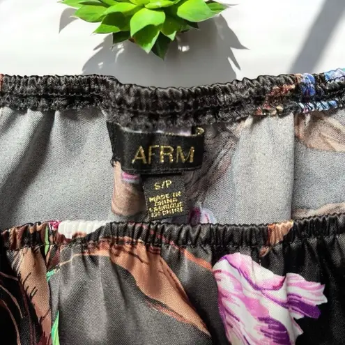 AFRM Florisa Satin Long Sleeve Smocked Top in Noir Bouquet Floral