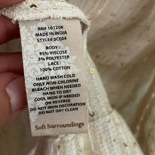 Soft Surroundings Loose Weave Ivory Gold Sequin Cardigan Boho Relaxed Top Sz XS