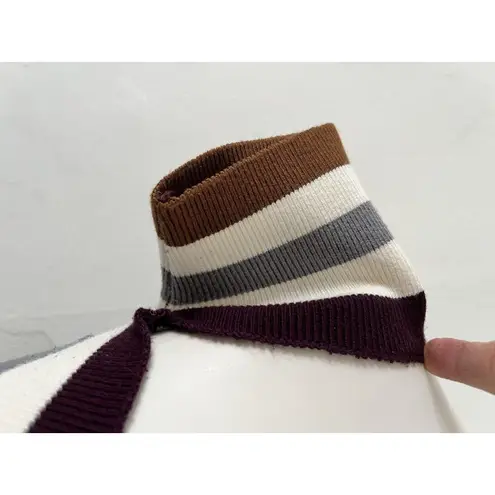 Umbranded Knit Boho Stripe Brown White Pink On Off The Shoulder Mod Top XS Size XXS